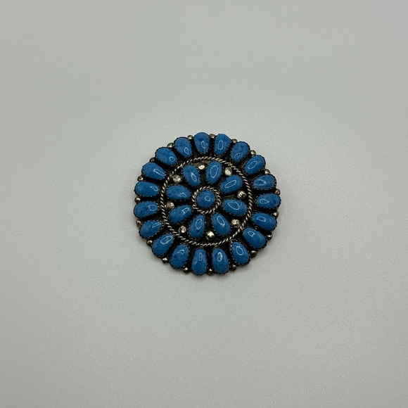 JW Navajo Signed Denim Lapis Pendant Brooch Vintage Rare